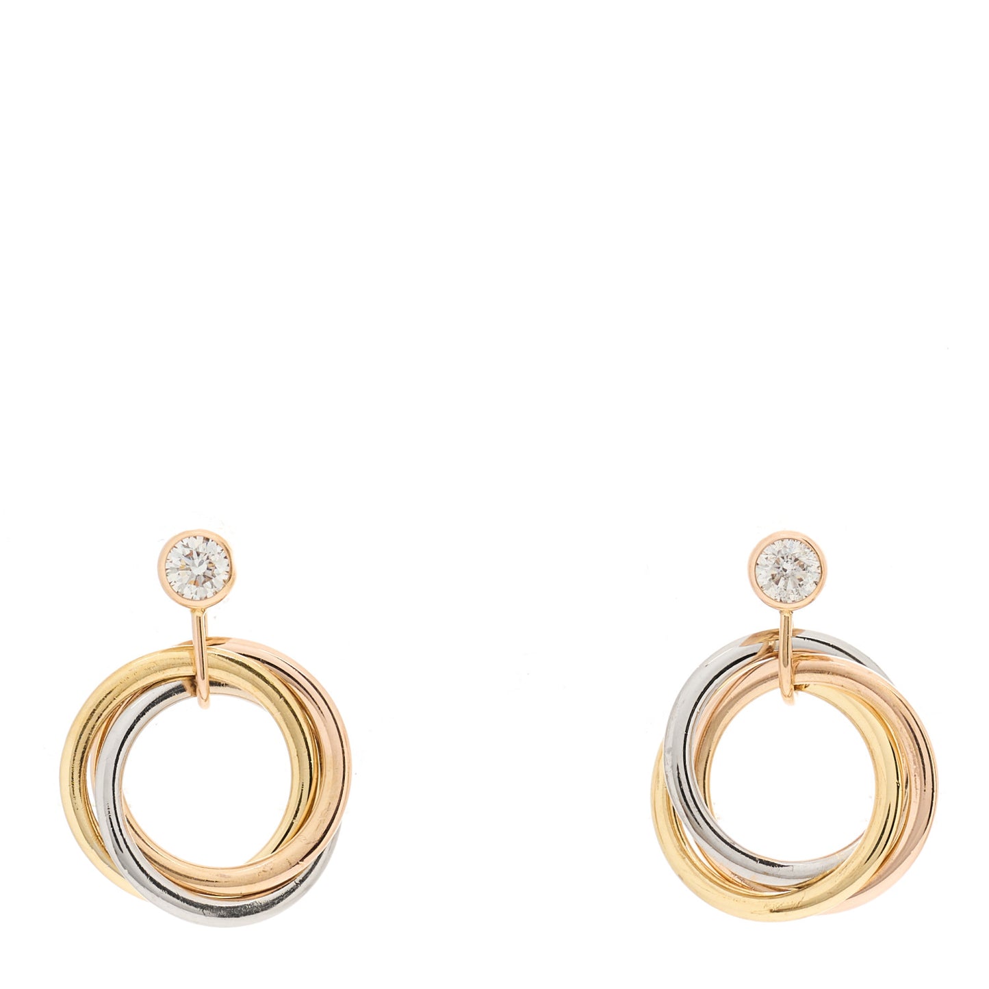 18K Pink Yellow White Gold Diamond Trinity Drop Earrings