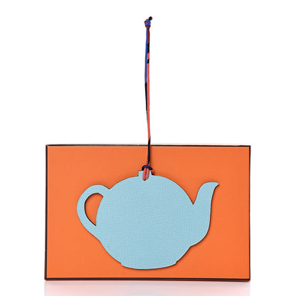 Hermes Togo Epsom Petit H Teapot Bag Charm Etoupe Bleu Atoll 4 of 4