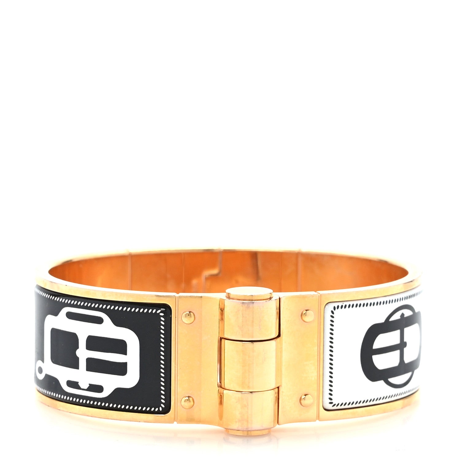 Hermes Enamel Printed Wide Boucleries Modernes Hinged Bracelet L Black 1 of 5