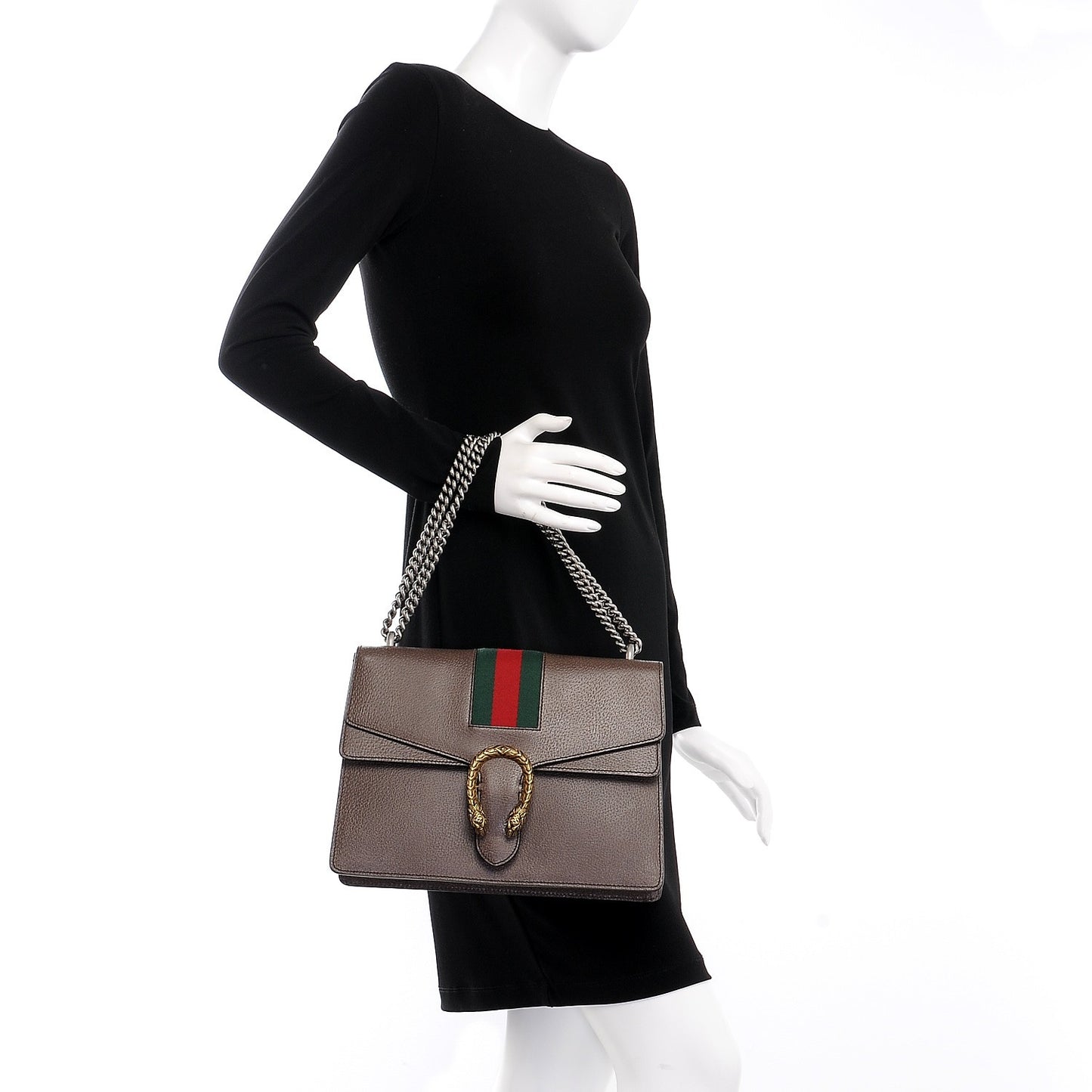 Textured Calfskin Web Medium Dionysus Shoulder Bag New Acero