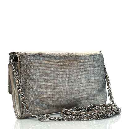 Chanel Iridescent Lizard Wallet With Removable Chain Silver 3 of 13