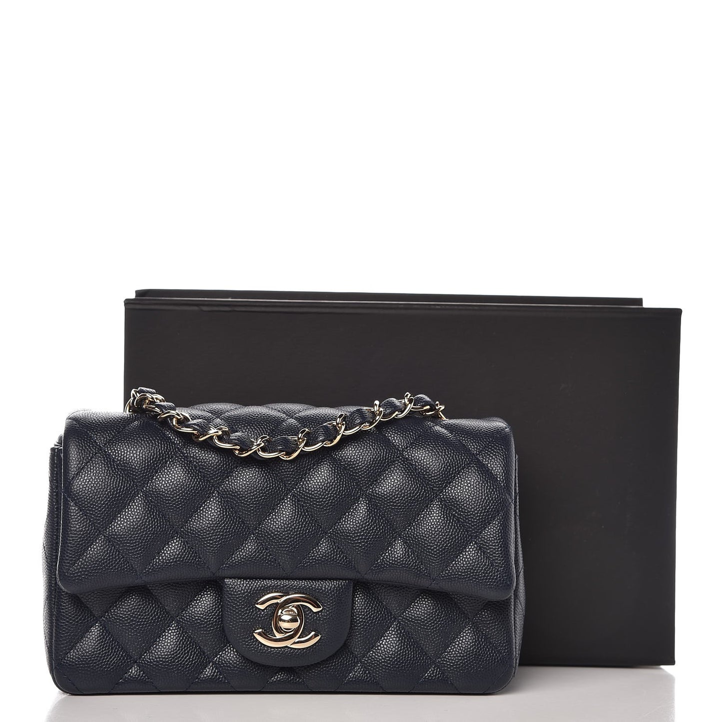 Caviar Quilted Mini Rectangular Flap Navy