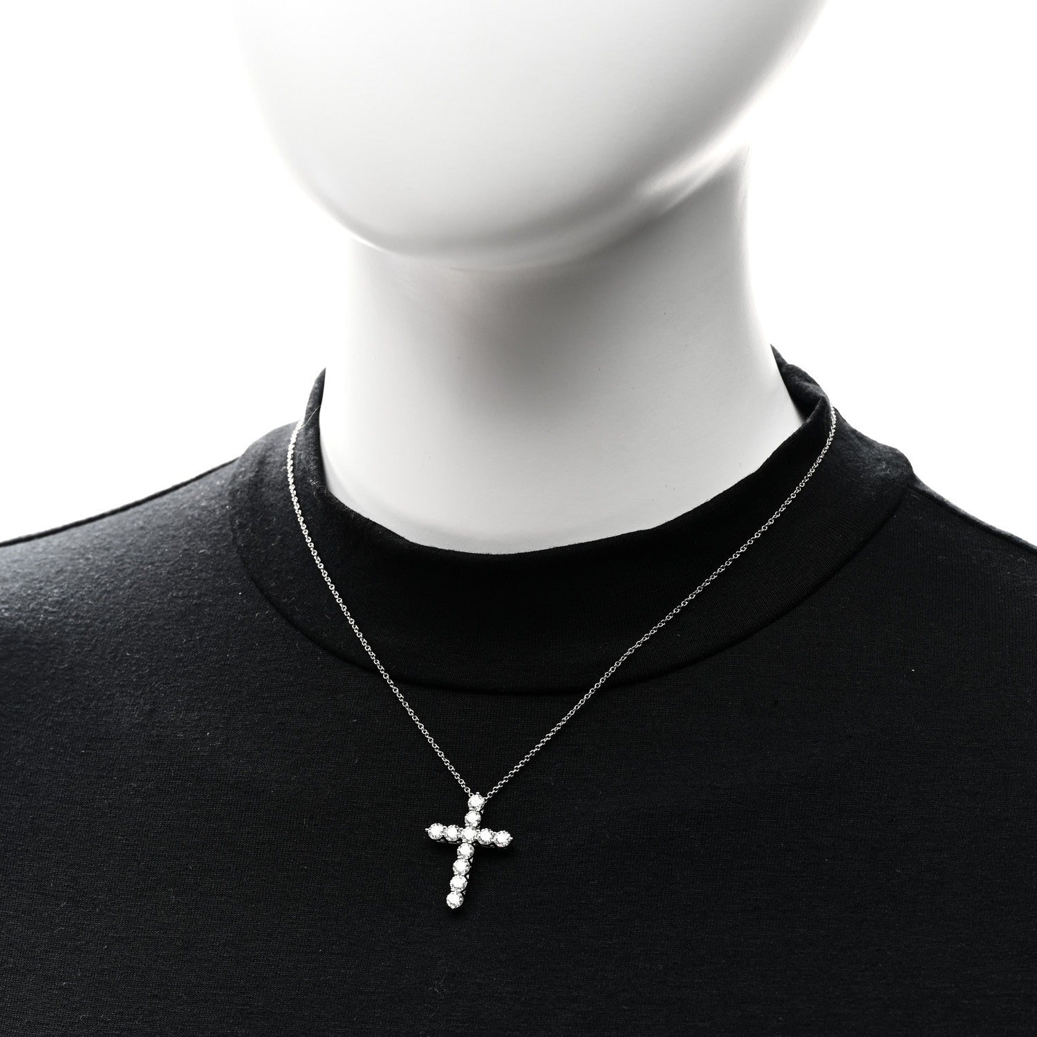 Tiffany Platinum Diamond Large Cross Pendant Necklace 2 of 6
