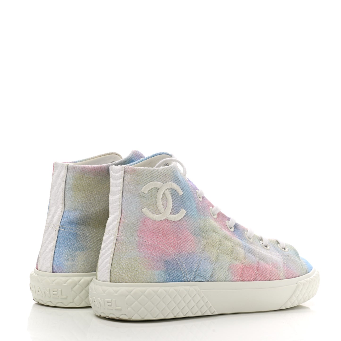 Printed Fabric High Top CC Sneakers 39 Green Pink Blue White
