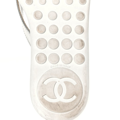 Chanel Iridescent Patent Calfskin Camellia Thong Sandals 37 Silver 6 of 8