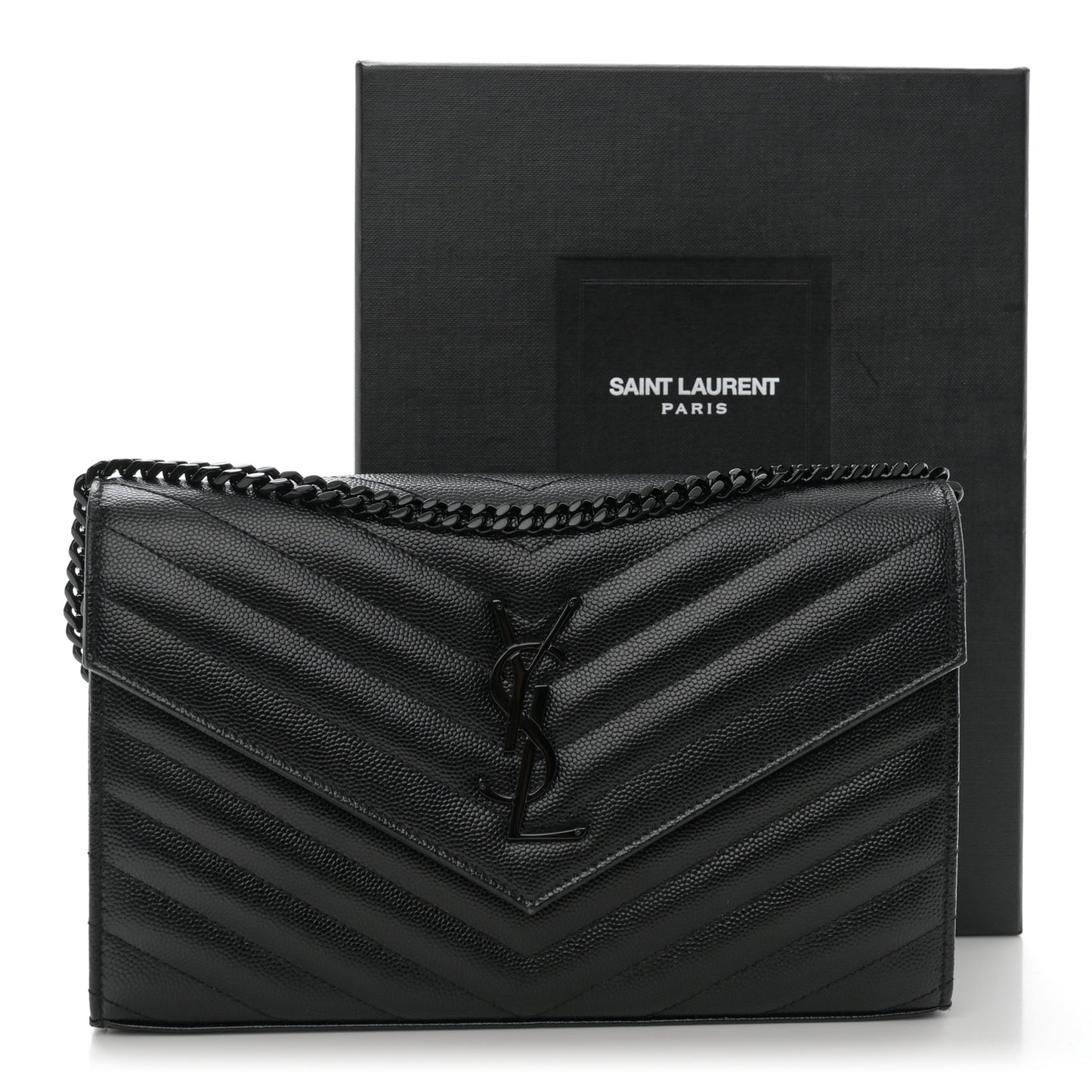 Grain De Poudre Matelasse Chevron Monogram Monochrome Chain Wallet Black
