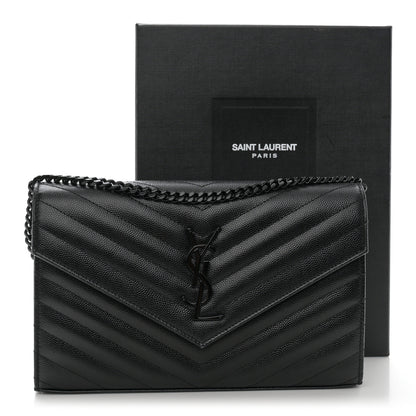 Saint Laurent Grain De Poudre Matelasse Chevron Monogram Monochrome Chain Wallet Black 11 of 11