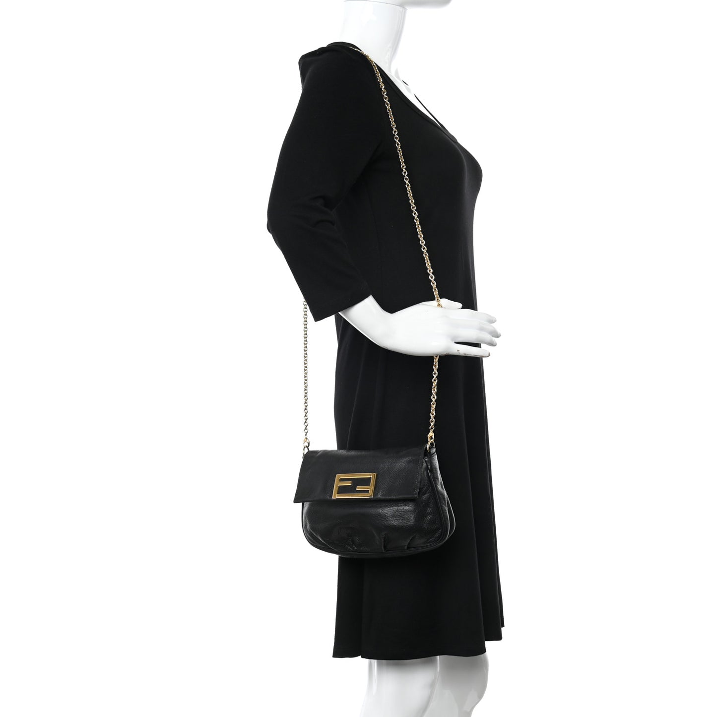 Vitello Flamingo Fendista Pouchette Crossbody Black