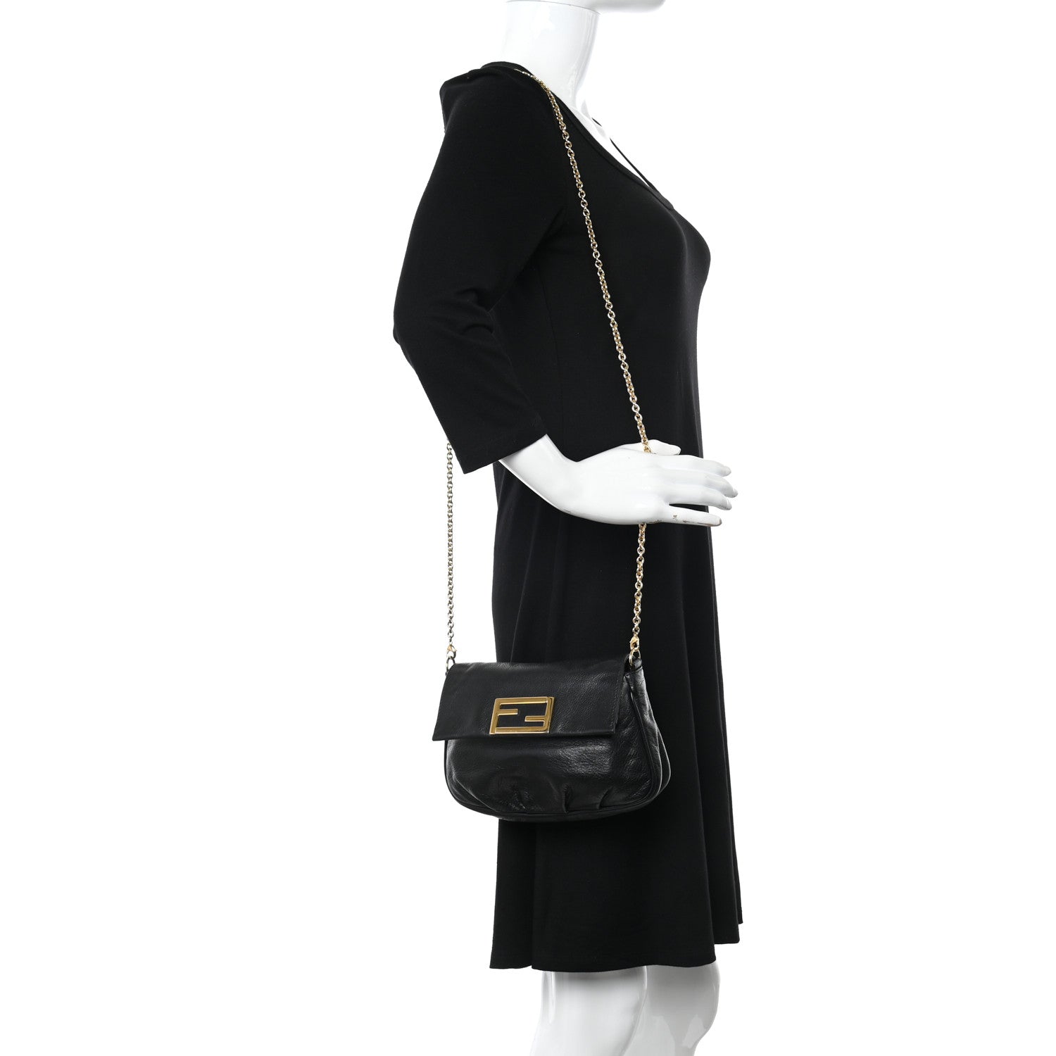 Fendi Vitello Flamingo Fendista Pouchette Crossbody Black 2 of 10