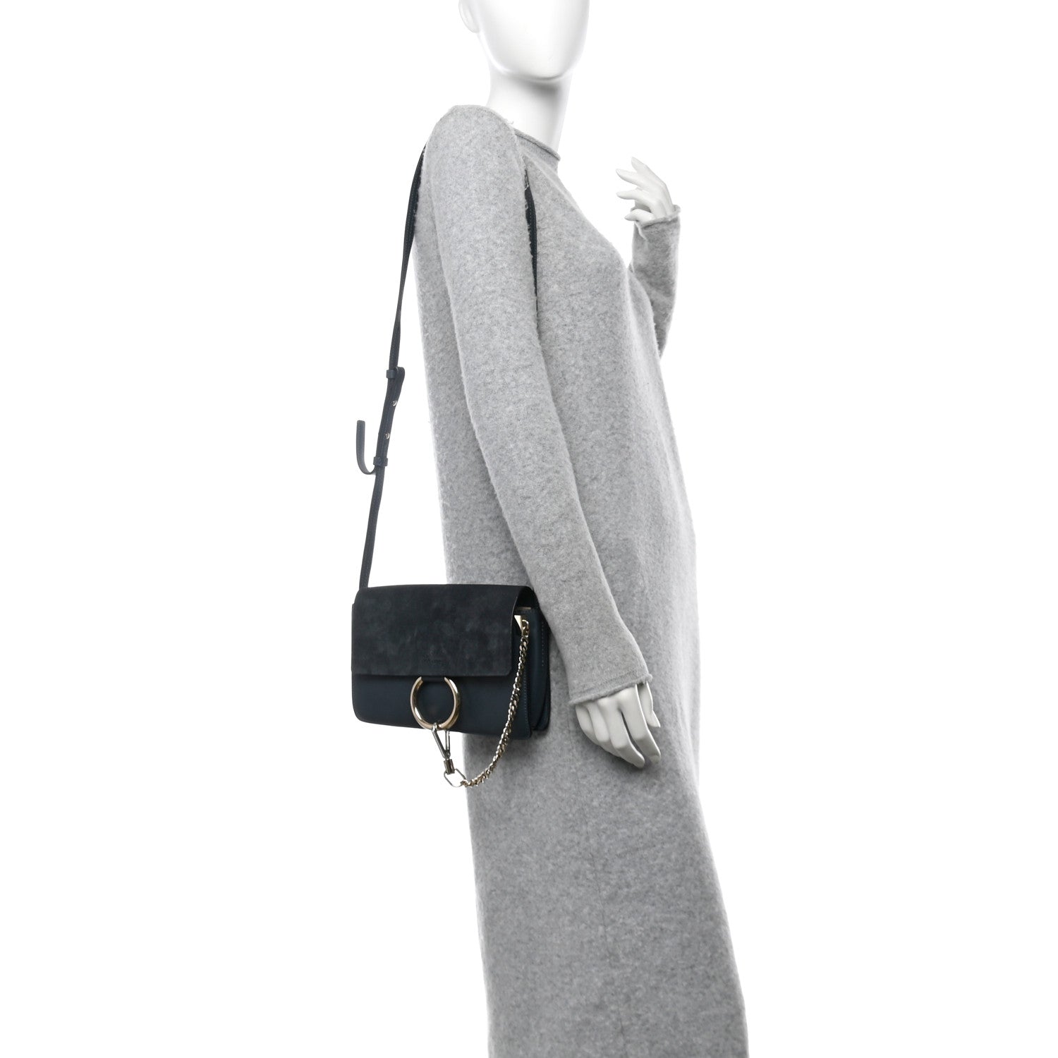 Chloe Suede Calfskin Small Faye Shoulder Bag Silver Blue 2 of 10