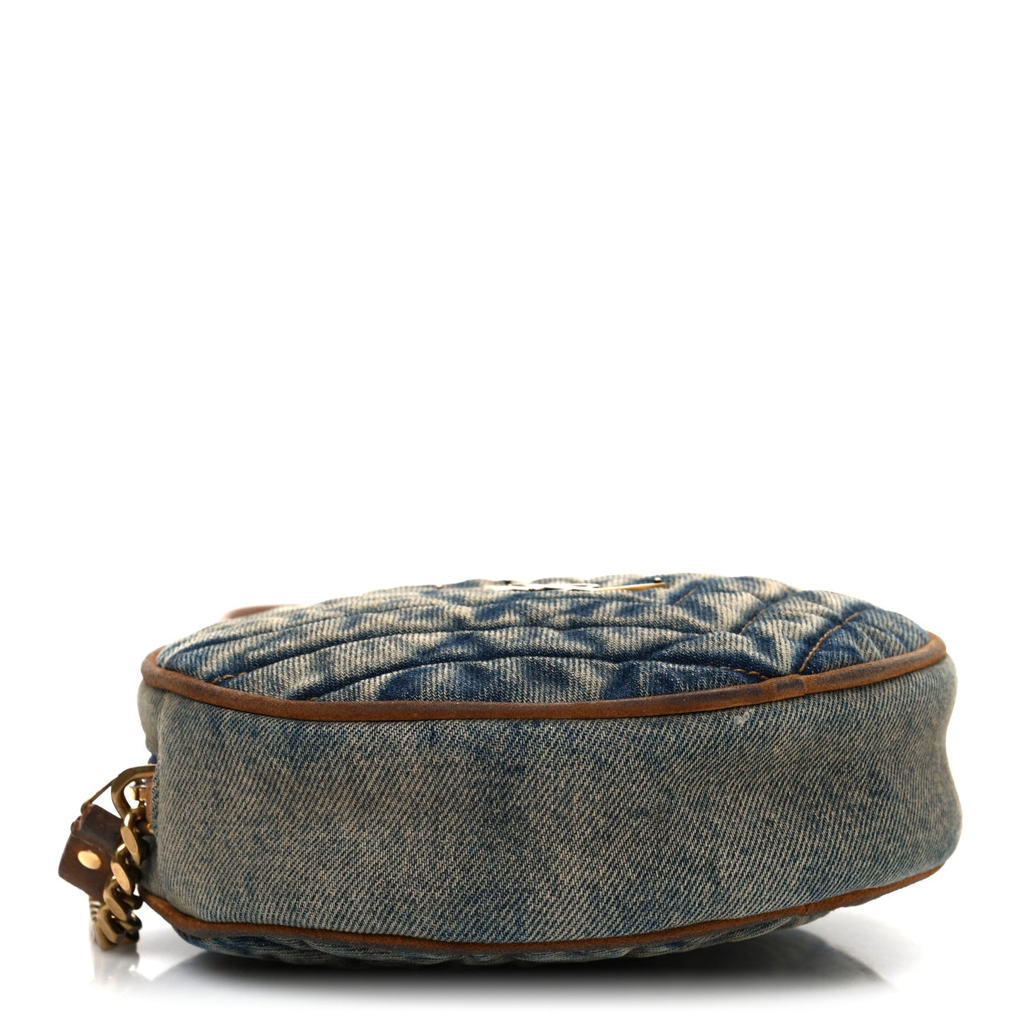 Denim Matelasse Chevron Quilted Round Vinyle Camera Bag Rodeo Blue Cinnamon