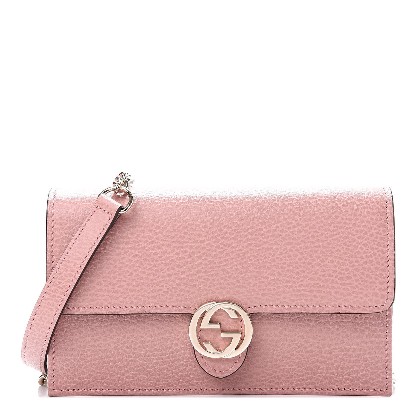 Dollar Calfskin Interlocking G Chain Wallet Soft Pink