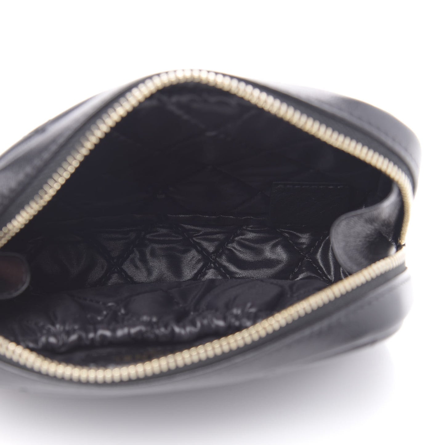 Lambskin Quilted Small Curvy Pouch Cosmetic Case Black