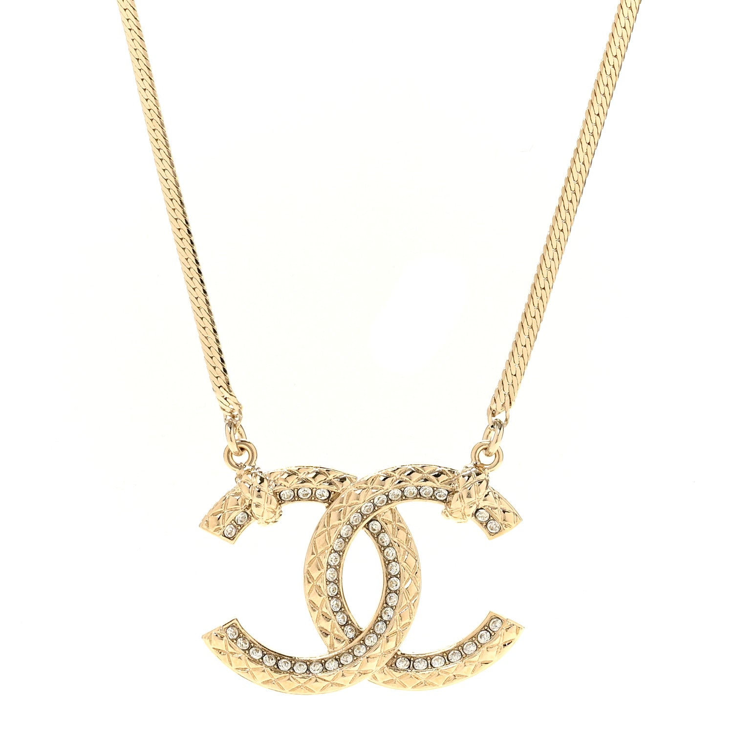 Chanel Crystal Metal Quilted CC Pendant Necklace Gold 4 of 6