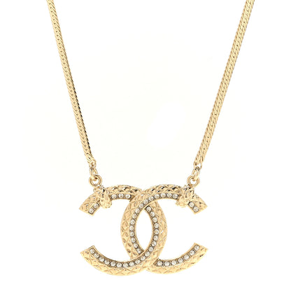 Chanel Crystal Metal Quilted CC Pendant Necklace Gold 4 of 6