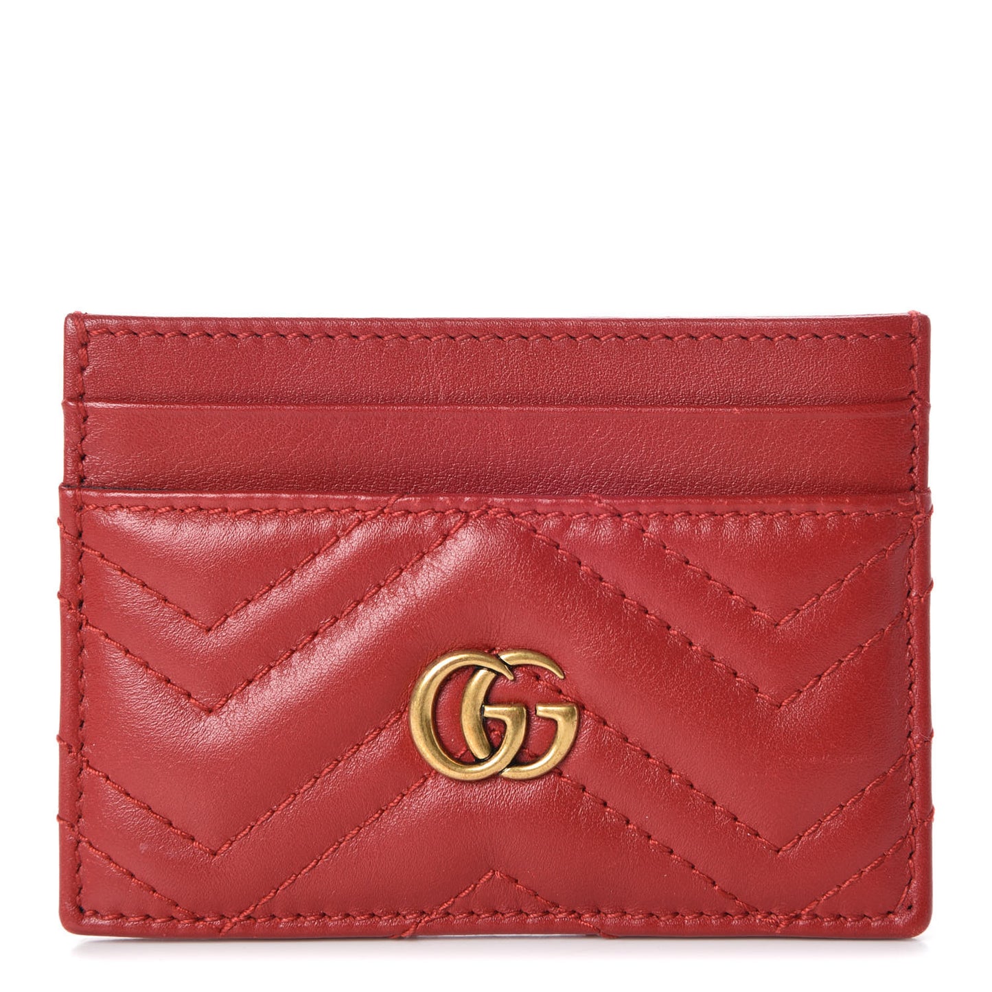 Calfskin Matelasse GG Marmont Card Holder Hibiscus Red