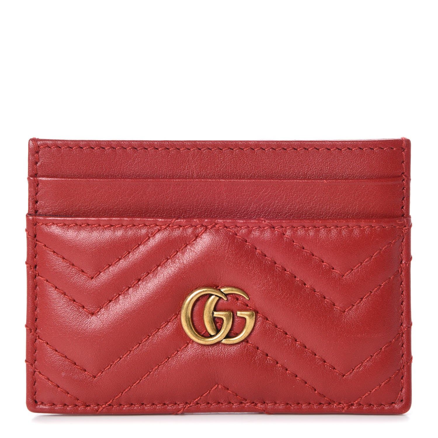 Gucci Calfskin Matelasse GG Marmont Card Holder Hibiscus Red 1 of 9