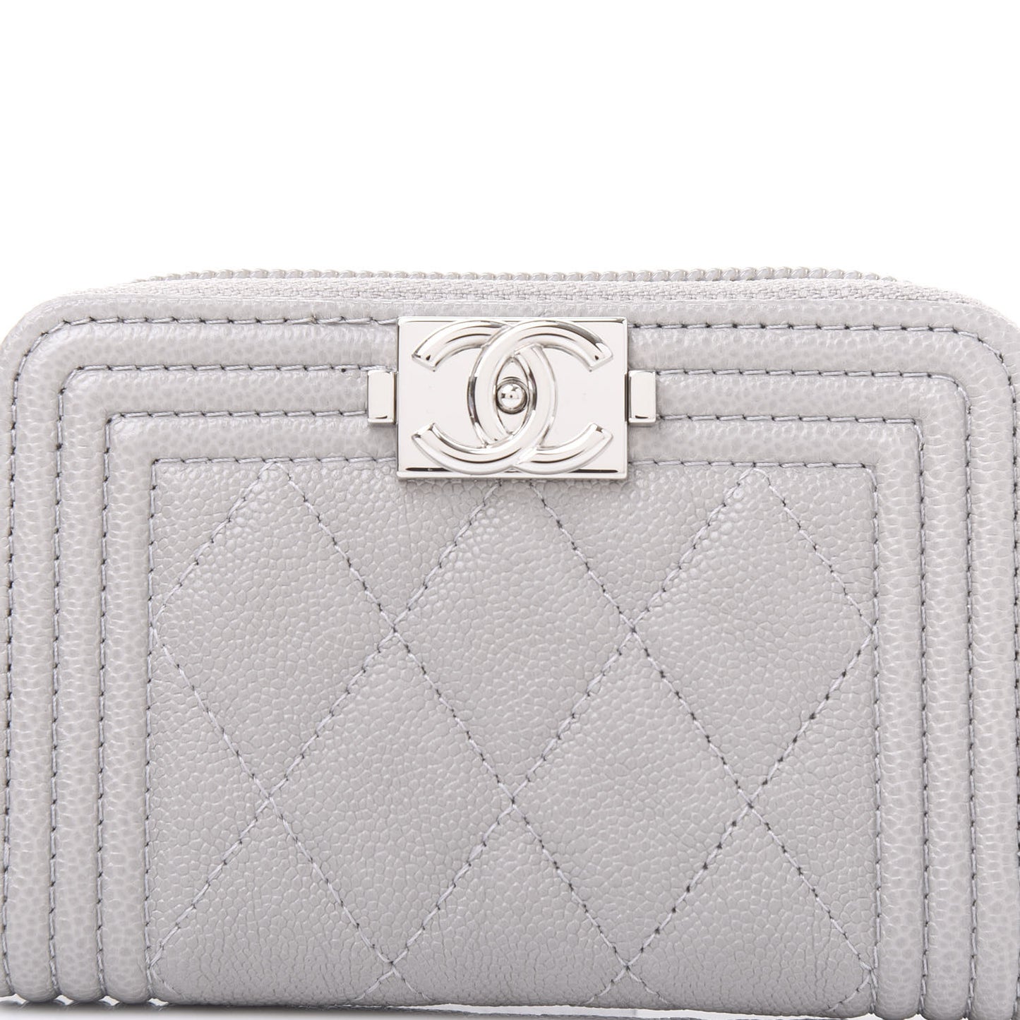 Caviar Quilted Boy Zip Around Coin Purse Wallet Grey