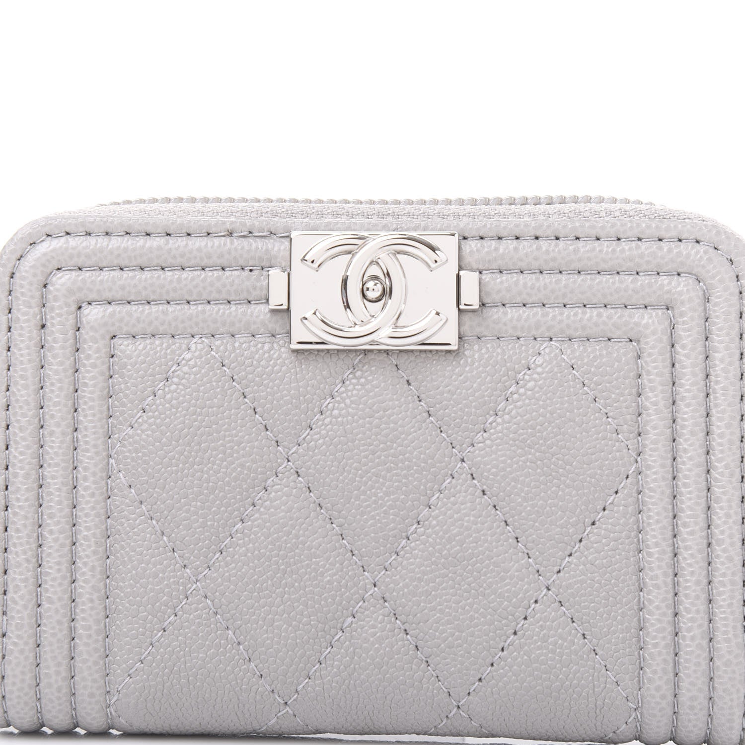 Chanel Caviar Quilted Boy Zip Around Coin Purse Wallet Grey 10 of 11