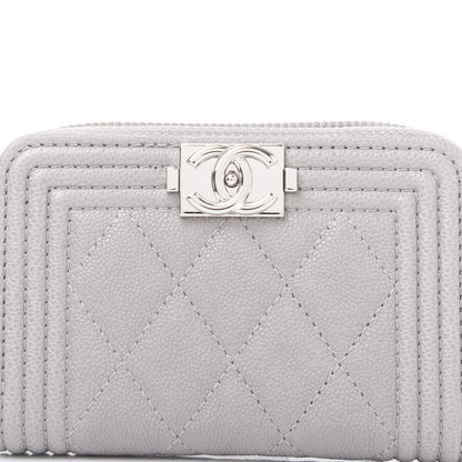 Chanel Caviar Quilted Boy Zip Around Coin Purse Wallet Grey 10 of 11