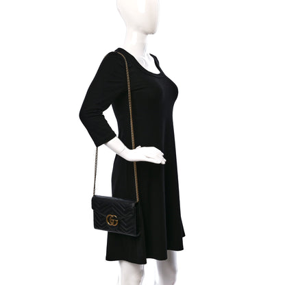 Gucci Calfskin Matelasse GG Marmont Chain Wallet Black 2 of 9