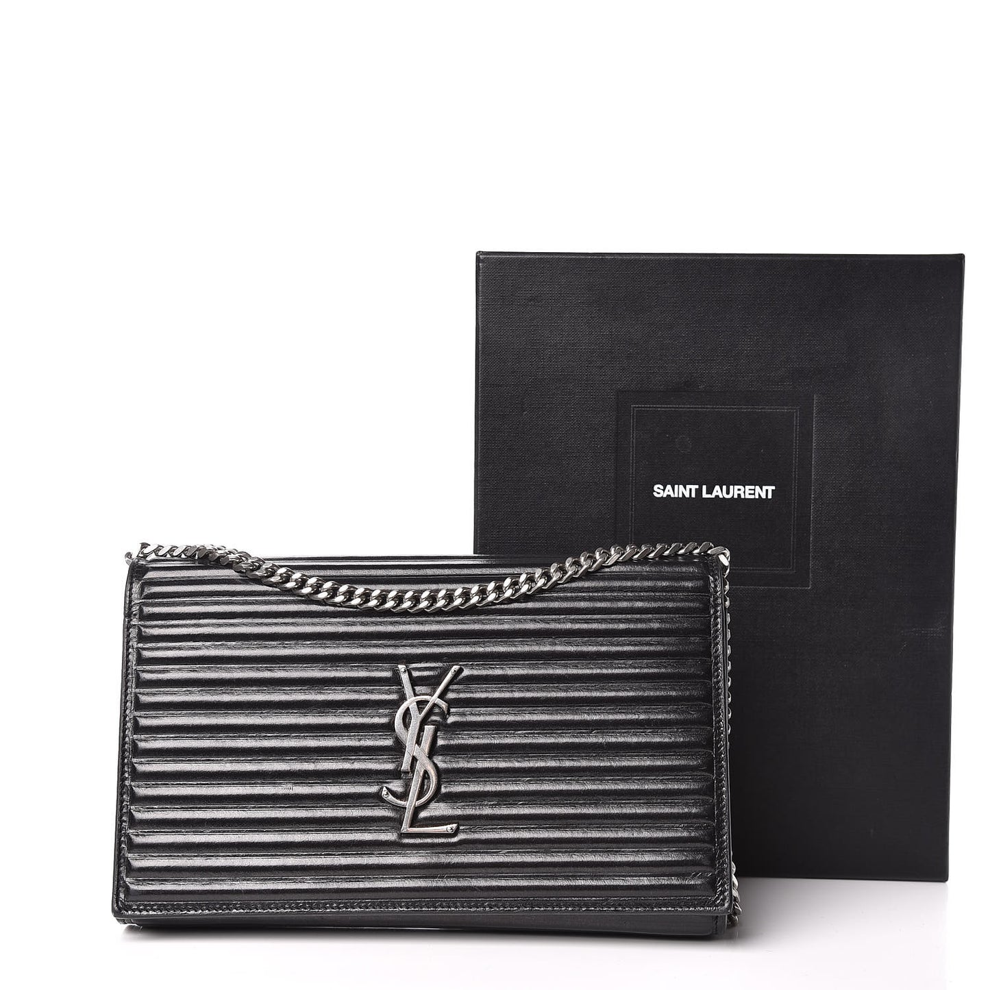 Ribbed Calfskin Opium Monogram Chain Wallet Black