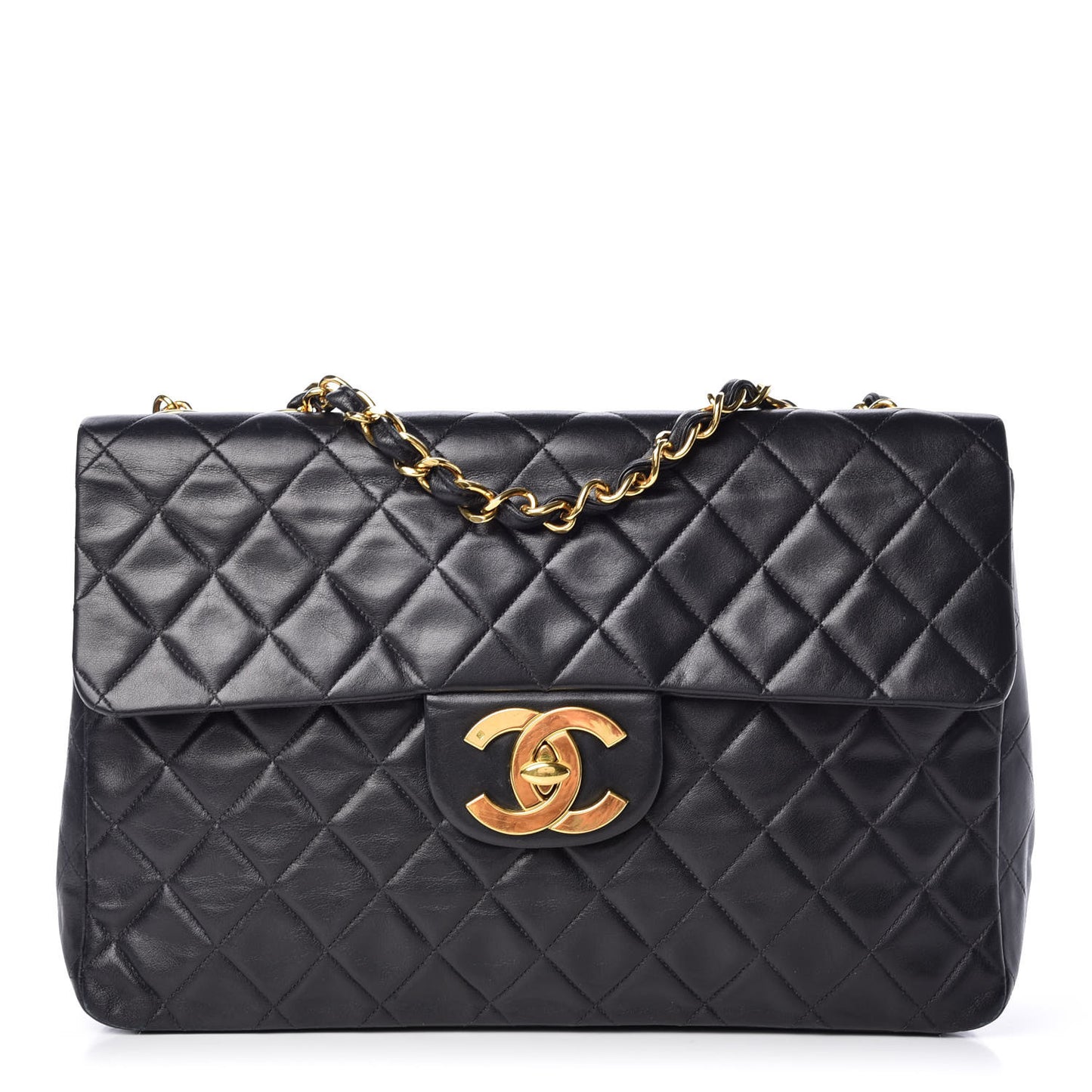 Lambskin Quilted XL Jumbo Single Flap Black