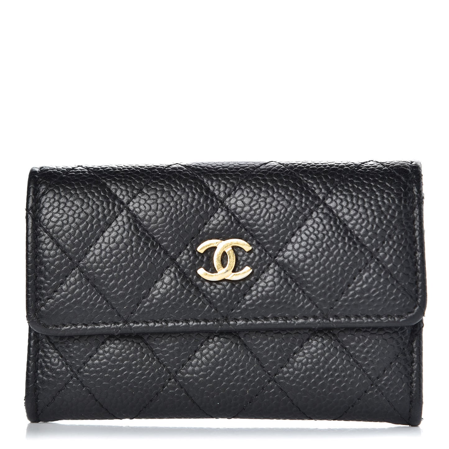 Caviar Quilted Flap Card Holder Black