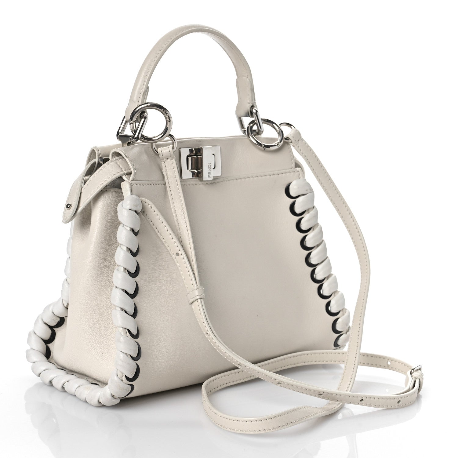 Fendi Nappa Lace Up Mini Peekaboo Iconic Satchel Bianco Carta 3 of 22