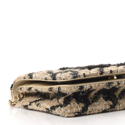 Chanel Tweed Shearling Quilted Wallet On Chain WOC Beige Black 10 of 12