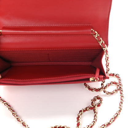 Chanel Caviar Camellia Embossed Wallet On Chain WOC Red 5 of 10