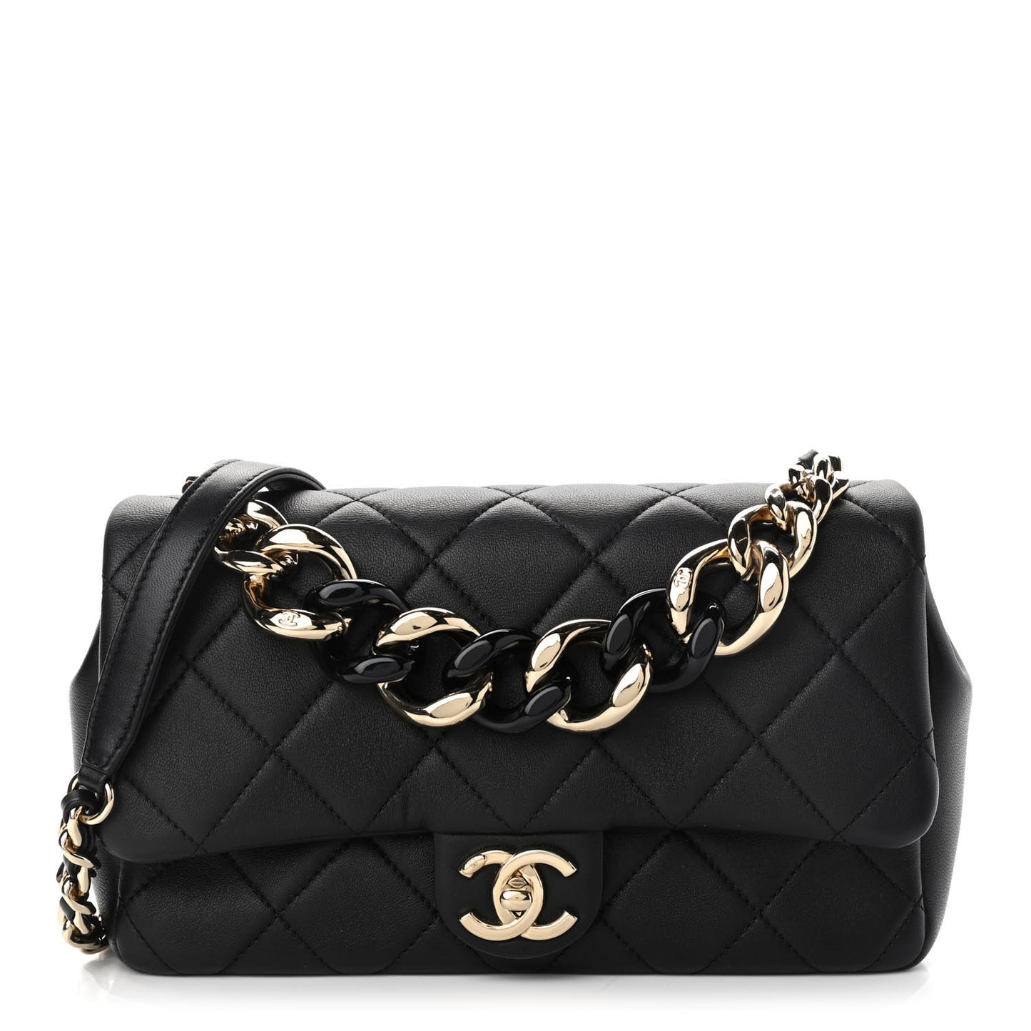 Lambskin Quilted Resin Bi-Color Chain Flap Bag Black