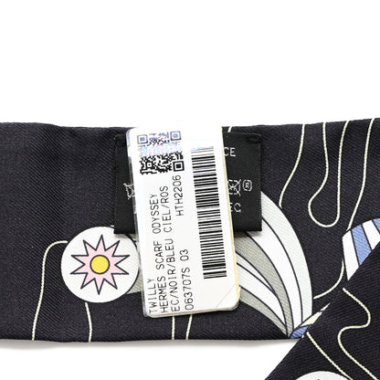 Hermes Silk Odyssey Twilly Black Bleu Ciel Rose 3 of 5