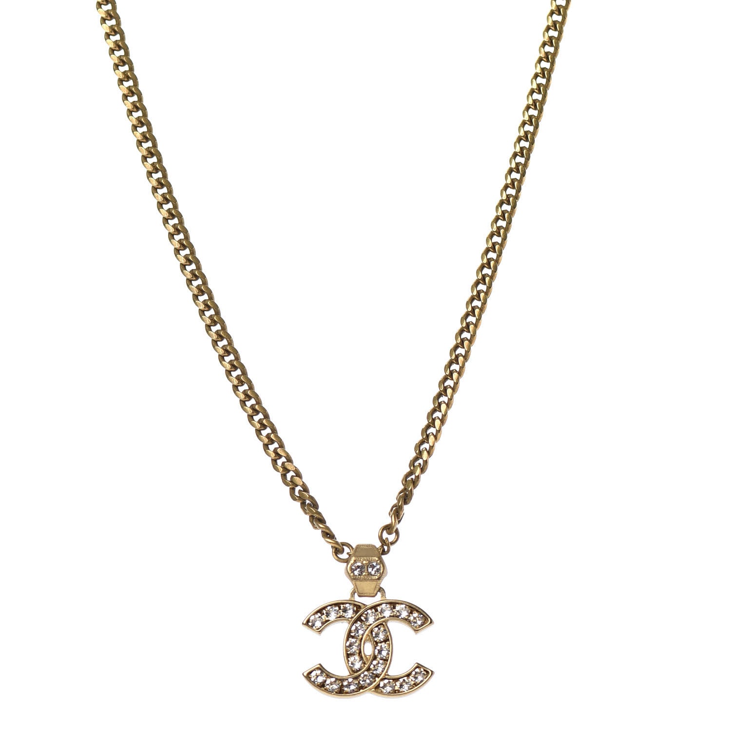Chanel Crystal CC Pendant Necklace Gold 1 of 5