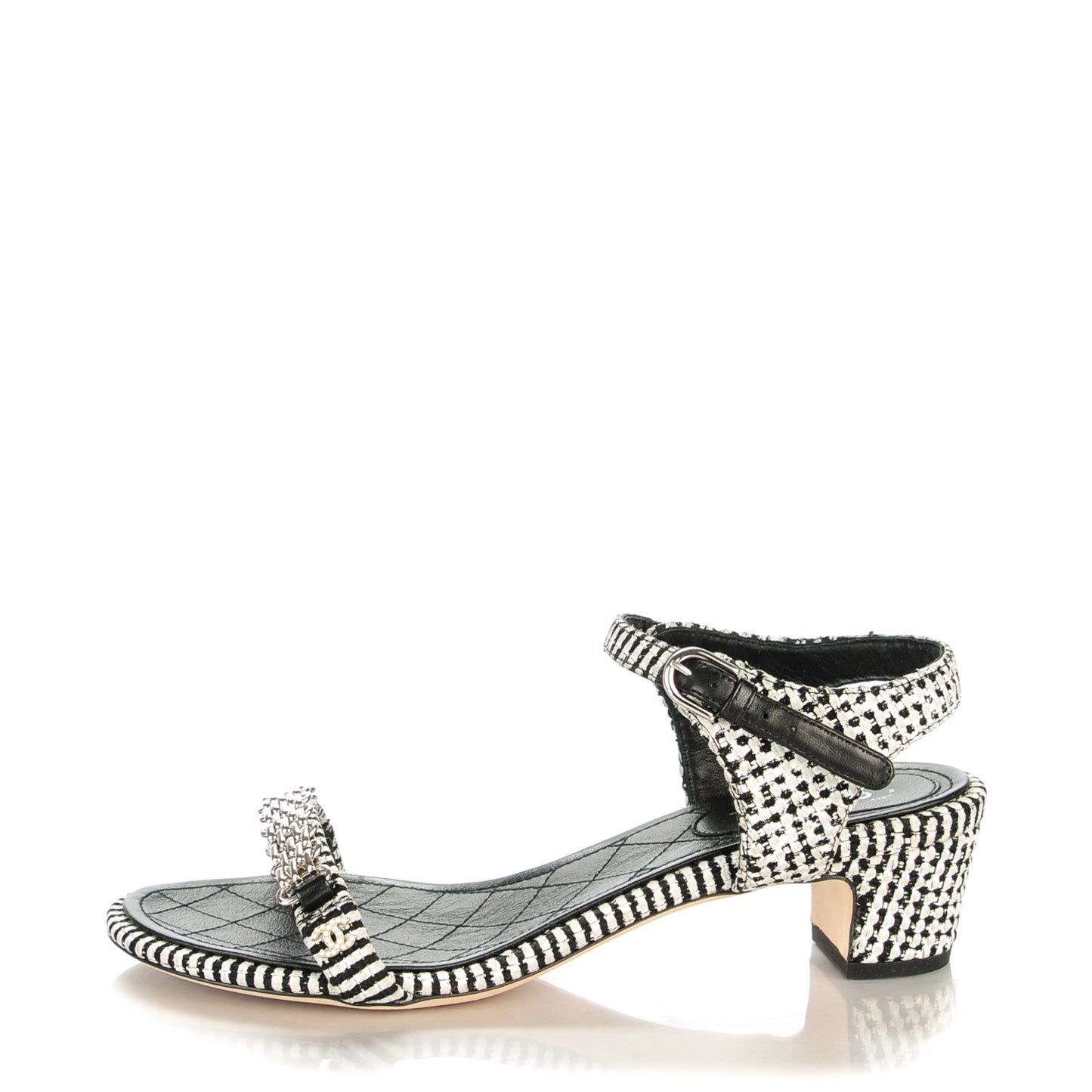 Tweed Chain Sandals 38.5 Black White