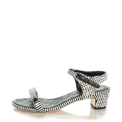 Chanel Tweed Chain Sandals 38.5 Black White 1 of 9