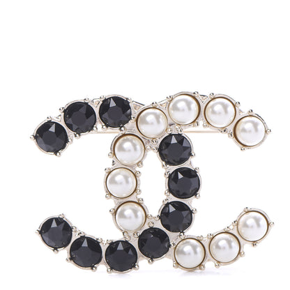 Chanel Crystal Pearl CC Dazzling Domino Brooch Gold Black 1 of 4
