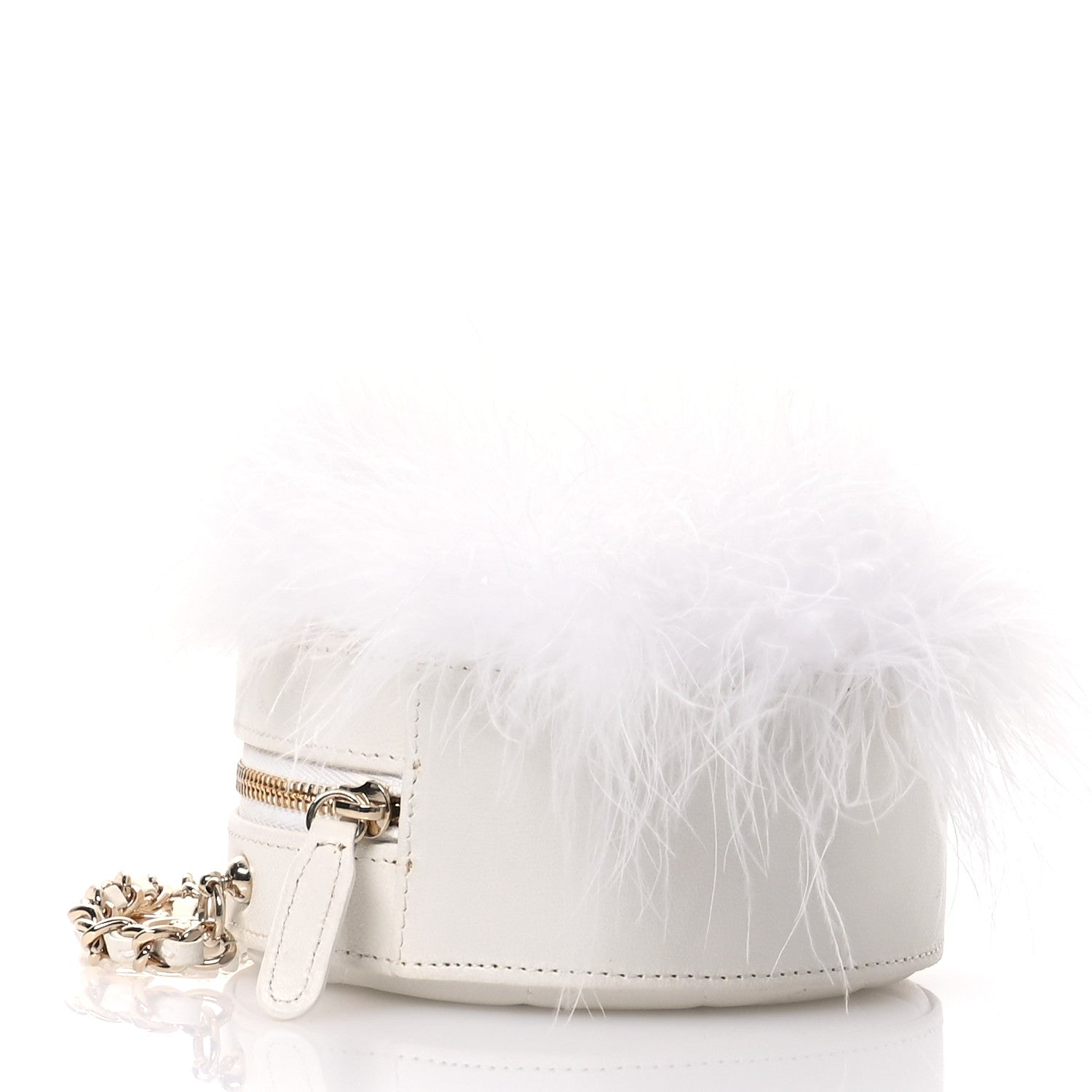 Chanel Lambskin Fur Quilted Round Clutch With Chain Ivory 4 of 11