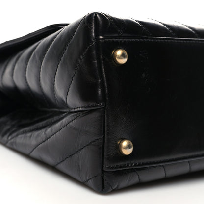Chanel Calfskin Lizard Chevron Quilted Small Coco Handle Flap Black 10 of 12