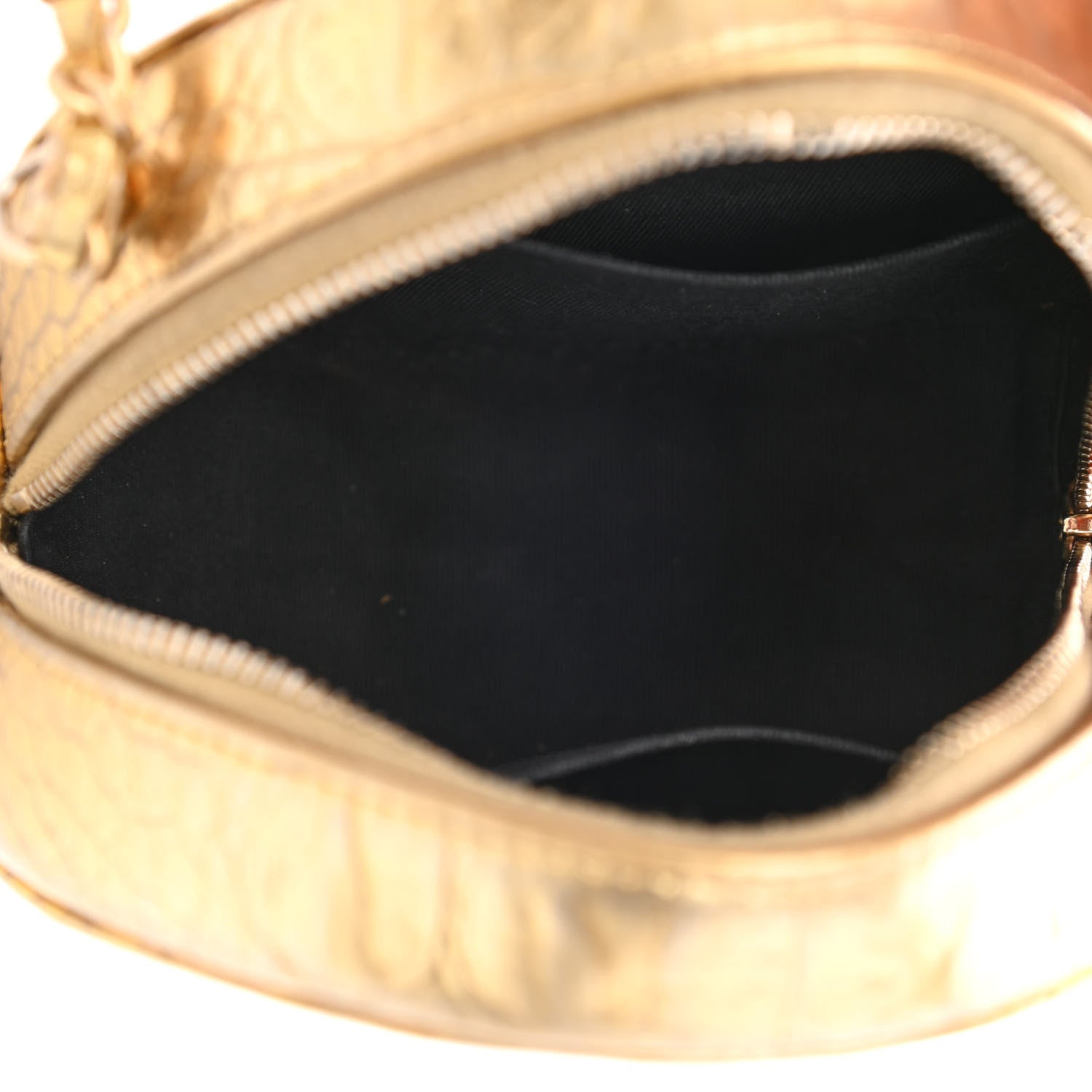 Chanel Metallic Calfskin Crocodile Embossed Cocodile Round Clutch with Chain Gold 9 of 18