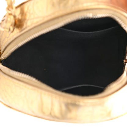 Chanel Metallic Calfskin Crocodile Embossed Cocodile Round Clutch with Chain Gold 9 of 18