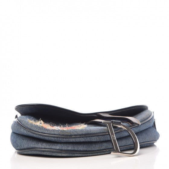 Christian Dior Denim Embroidered Saddle Bag Blue Multi 4 of 17