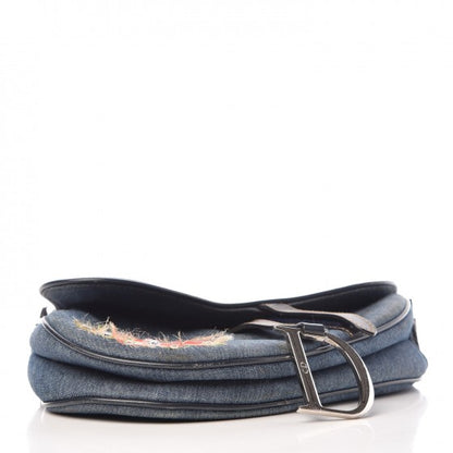 Christian Dior Denim Embroidered Saddle Bag Blue Multi 4 of 17
