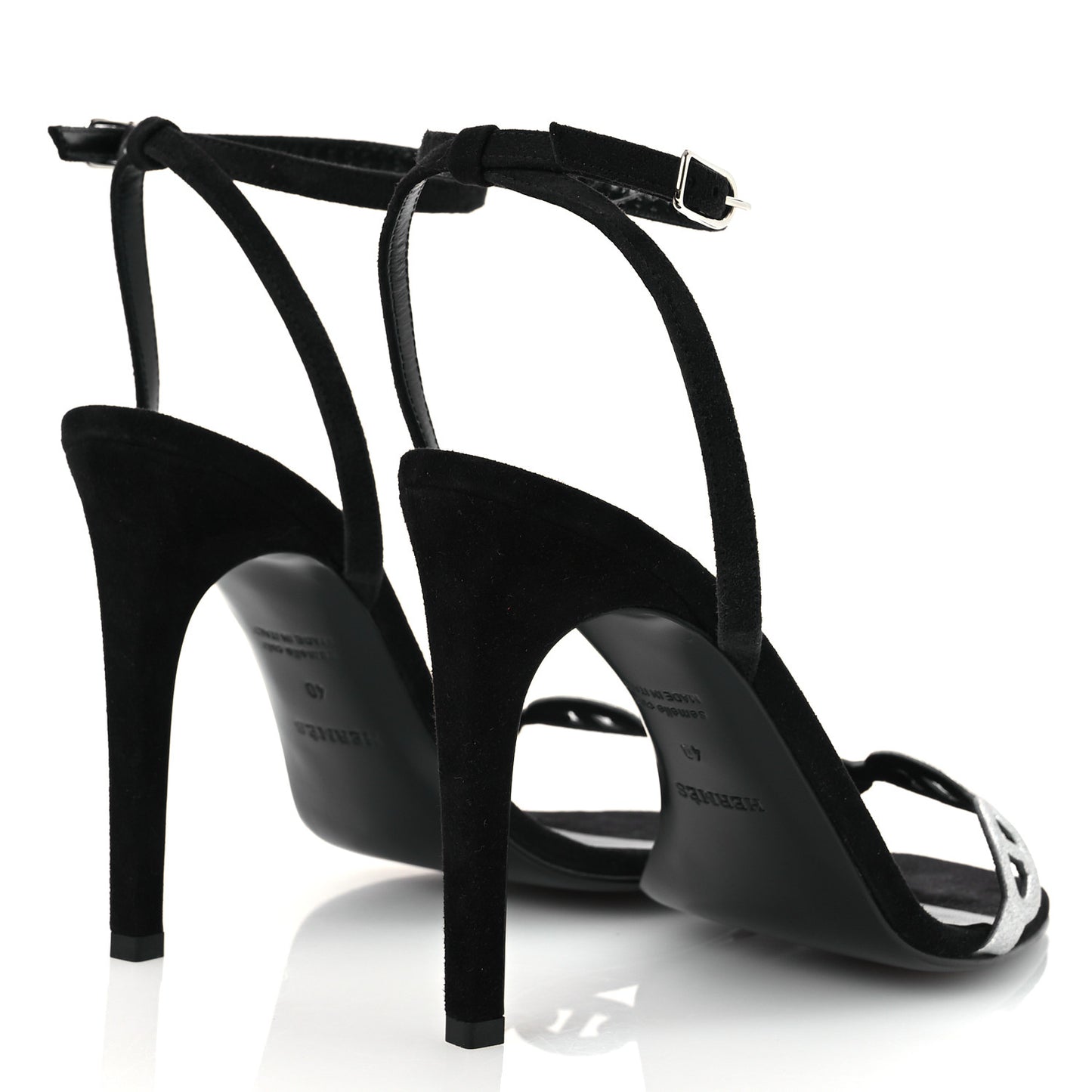 Metallic Suede Goatskin Luz 105 Sandals 40 Black Gris Argente