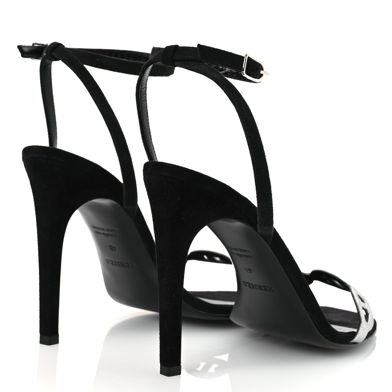 Hermes Metallic Suede Goatskin Luz 105 Sandals 40 Black Gris Argente 5 of 13