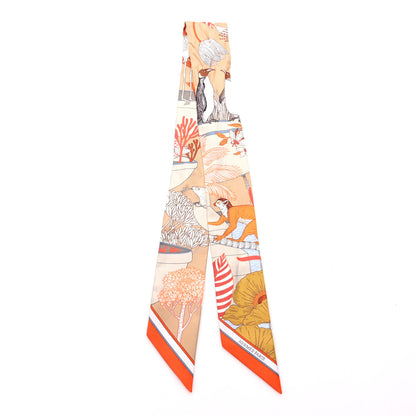 Hermes Silk Precious Paradise Twilly Beige Doré Orange Gris Bleu 2 of 4