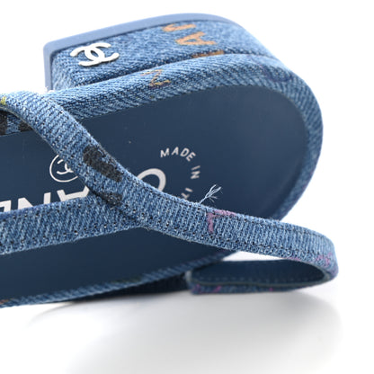 Chanel Denim Cap Toe CC Slingback Flats 40 Light Blue Multicolor 9 of 10