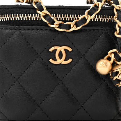 Chanel Lambskin Quilted Mini Pearl Crush Vanity Case With Chain Black 8 of 11