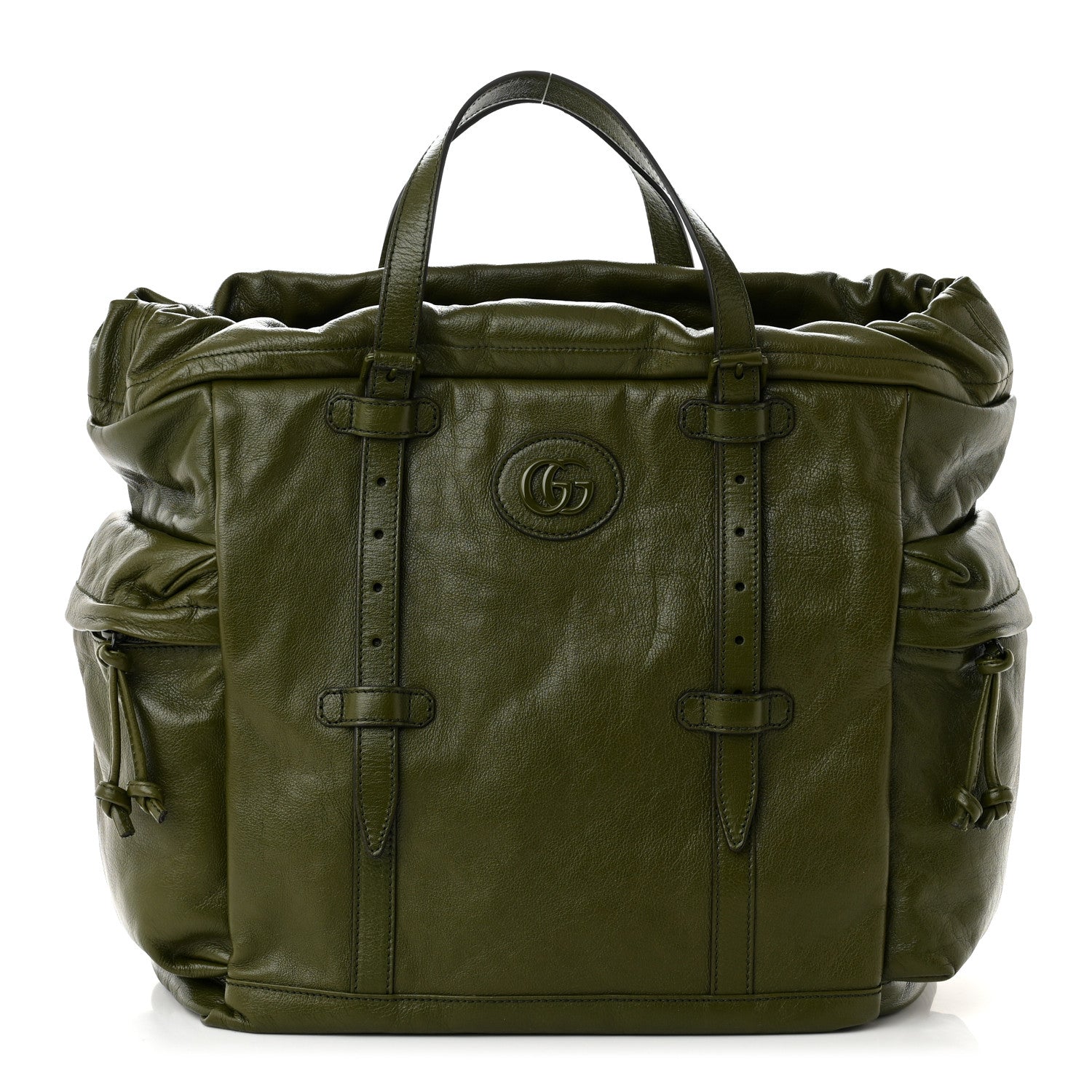 Gucci Piuma Lux Energy Monochrome Double G Drawstring Tote Military Wood 1 of 10