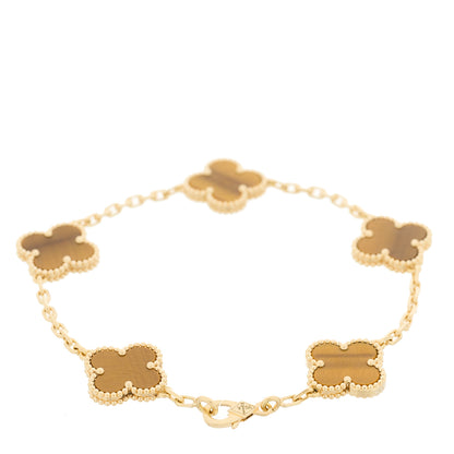 Van Cleef & Arpels 18K Yellow Gold Tiger Eye 5 Motifs Vintage Alhambra Bracelet 2 of 4